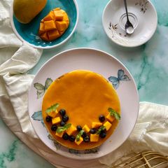 A picture of Mango Cheesecake | Baked | Eggless.