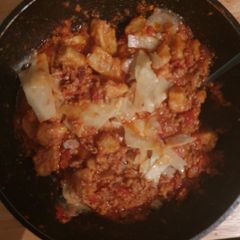 A picture of Gnocchi with Pork mince and Chopped Tomatoes.