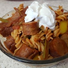 My Chilli Sausage, Tomatoes, Pasta dish. 😉 A picture of My Chilli Sausage, Tomatoes, Pasta dish. 😉.