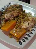 Jurel arvejado, zapallo cocido y arroz