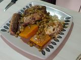 Jurel arvejado, zapallo cocido y arroz