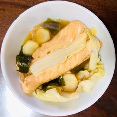 A picture of Salmon Belly in Japanese Miso Broth.