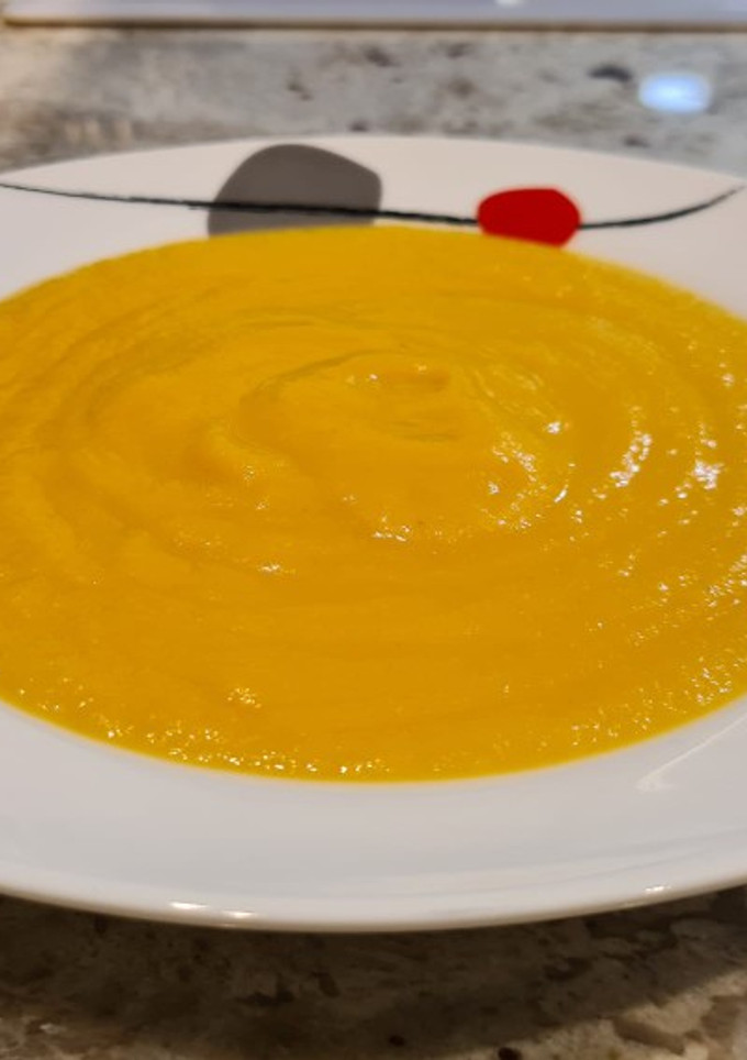 Una foto de Crema de calabacín, calabaza y puerros
