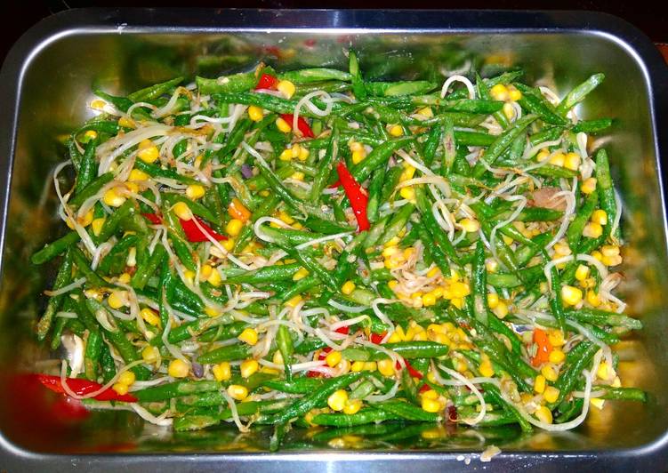 Tumis kacang panjang, toge & jagung