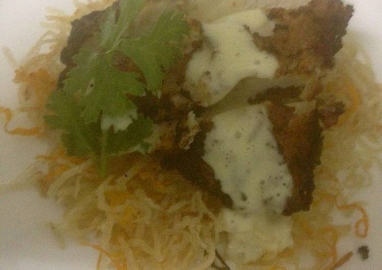 Crispy potatoes carrots,cinnamon chicken with yellow sauce Crispy potatoes carrots,cinnamon chicken with yellow sauce