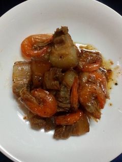 Hình của món Tôm thịt ba chỉ rim mặn.