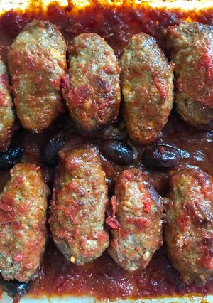 A picture of Smyrna-Style Soutzoukakia Baked in the Oven.