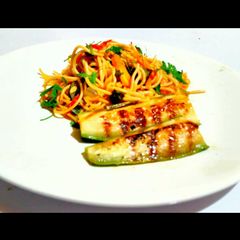 A picture of Grilled cucumber and Spaghetti Etouffee.