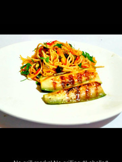 A picture of Grilled cucumber and Spaghetti Etouffee.