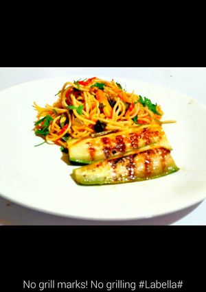 A picture of Grilled cucumber and Spaghetti Etouffee.