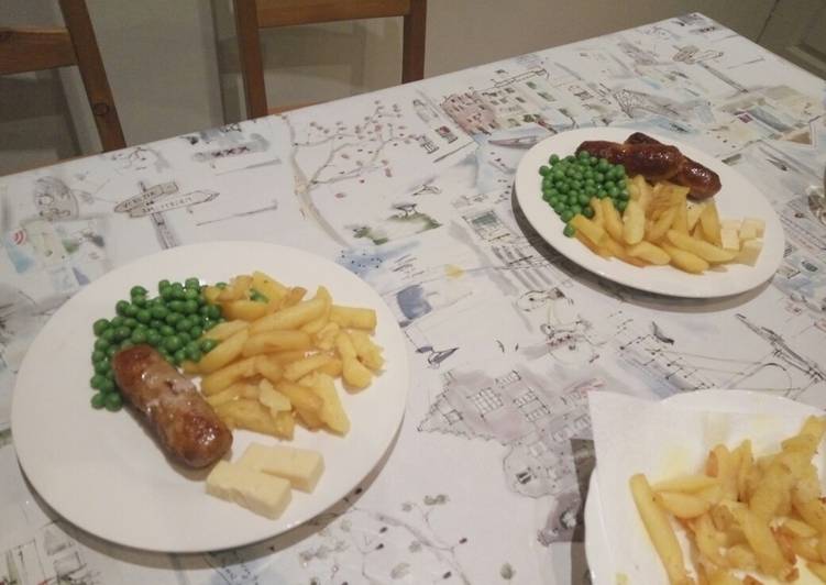 Sausage, Chips and Green Pea