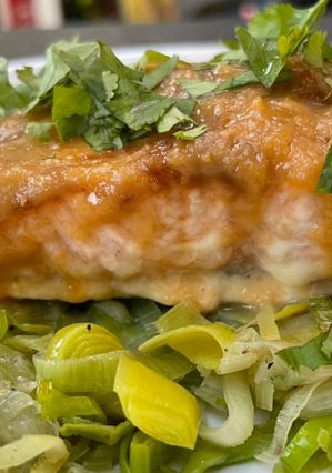 A picture of Miso Salmon with Sautéed Leeks.