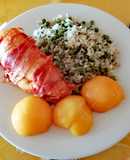 Baconbe tekert csirkemell barackbefőttel
