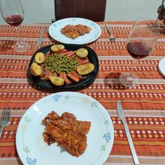 A picture of #ExperimentalCooking -Chicken Chop and Roasted Veggies.