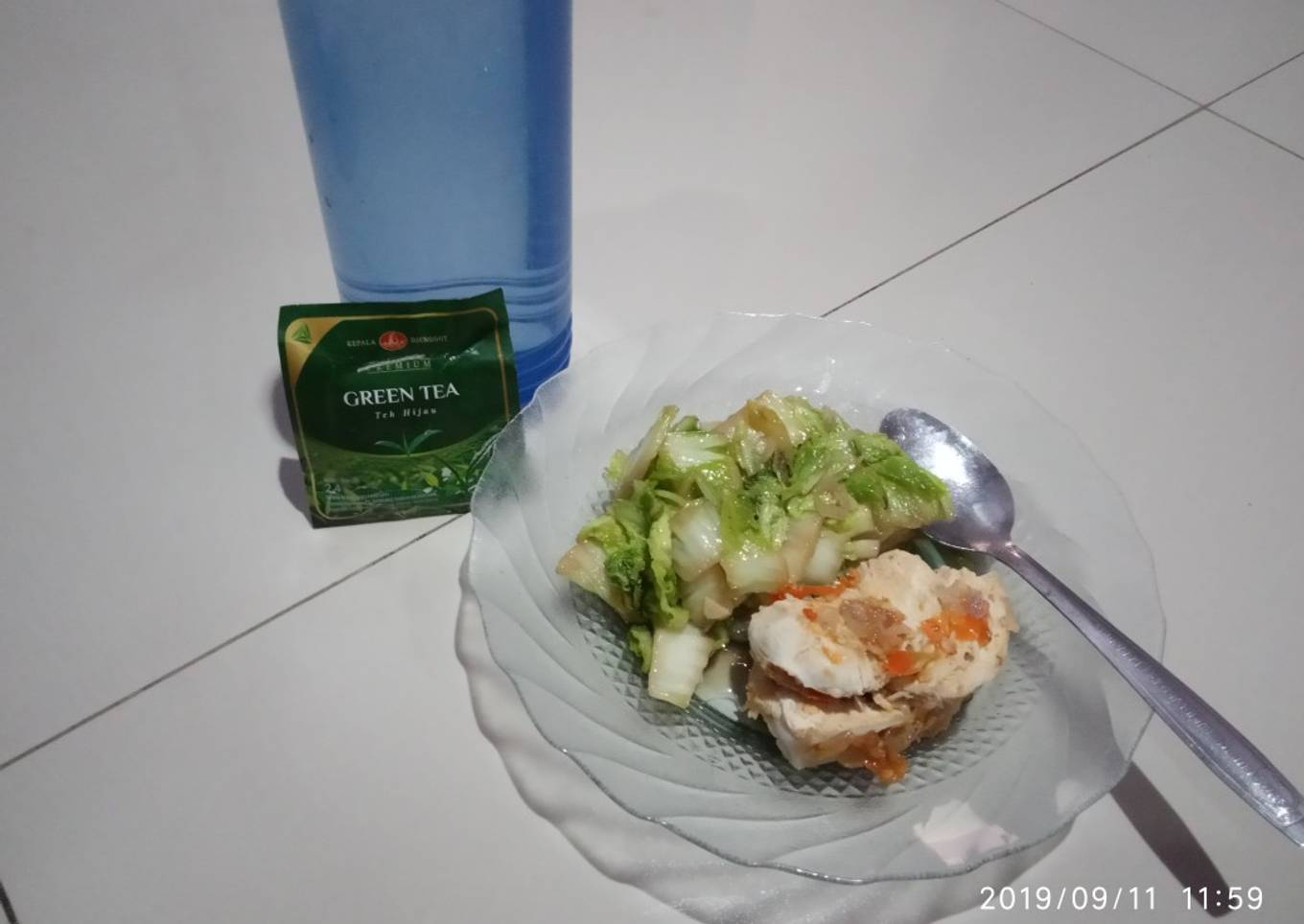 Oseng sawi ayam geprek