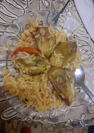 صورة لوصفة مقلوبة الباذنجان بالكركم