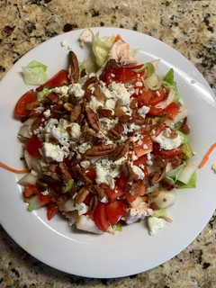 A picture of Pear with Blue Cheese Crumble Salad.