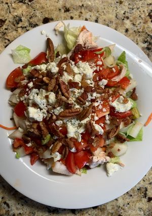 A picture of Pear with Blue Cheese Crumble Salad.