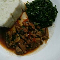 A picture of Wet Fried Meat with kales.