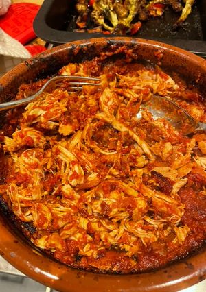 A picture of Spicy pulled chicken.