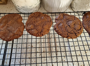 A picture of Dark Chocolate Chocolate Chip Brownie Cookies.