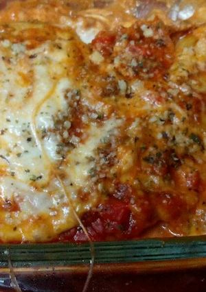 Una foto de Lasaña de berenjena con salsa de boloñesa