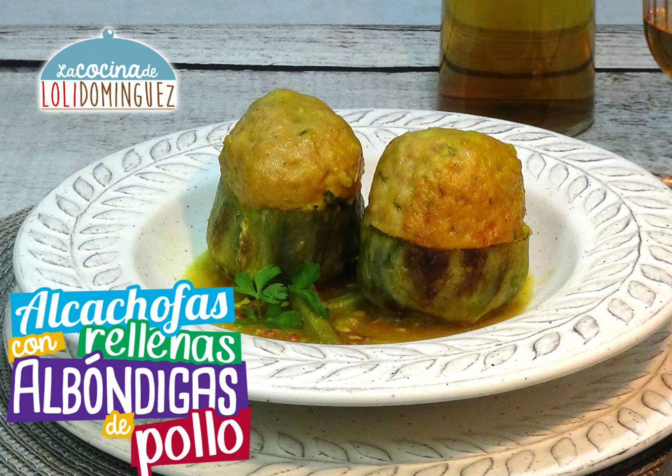 Alcachofas rellenas de albóndigas de pollo