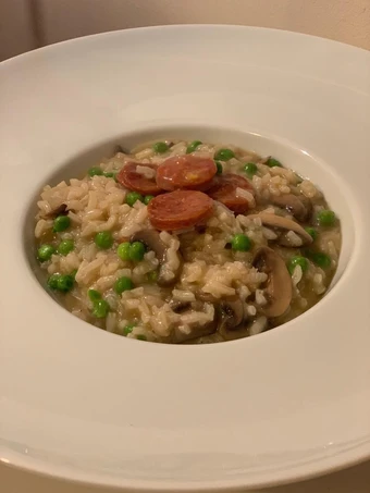 Easy Steps to Prepare Chrorizo, Pea and Parmesan Risotto the Awesome  So Delicious