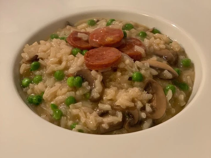 Easy Steps to Prepare Chrorizo, Pea and Parmesan Risotto the Awesome  So Delicious