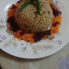 A picture of Carmalized Onion Rice.