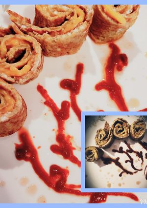 A picture of Omelet cheesey pinwheels.
