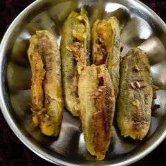 Aloo stuffed Karela A picture of Aloo stuffed Karela.