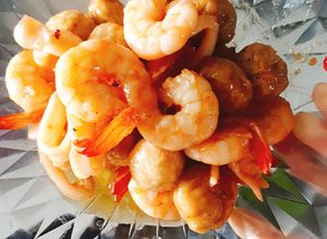 Hình của món Tôm nõn - mực rim mặn ngọt cho bé.