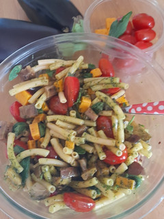 A picture of Leftover pasta salad.