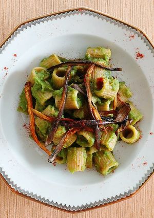 Foto di Rigatoni con crema di fagiolini e melanzane