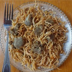 A picture of Mom's signature Mutton pasta.