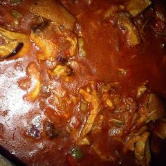 A picture of Left over smoked turkey stew.