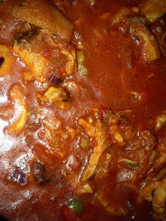 A picture of Left over smoked turkey stew.