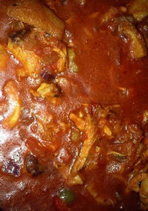 A picture of Left over smoked turkey stew.