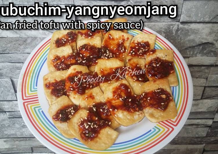 Bagaimana Membuat Dububuchim-yangnyeomjang (Pan fried tofu with spicy sauce) Anti Gagal