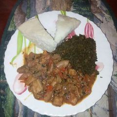 A picture of Matumbo stew with Ugali.