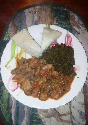 A picture of Matumbo stew with Ugali.