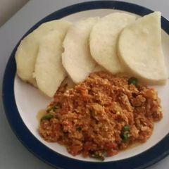 A picture of Yam and egg sauce.