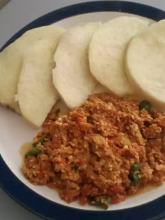 A picture of Yam and egg sauce.