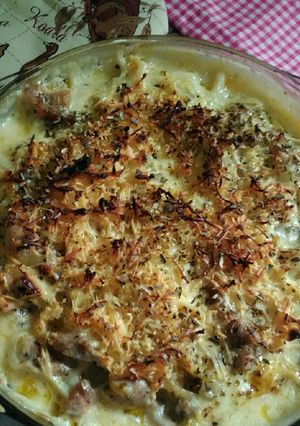 Foto resep Baked chicken fettuccine aglio e olio