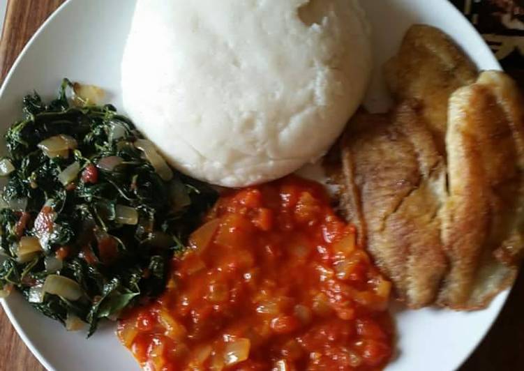 Deep fried Fish Fillet,suluma wiki and tomato soup