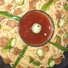 A picture of Beef chilli noodles🍜بیف چلی نوڈلز🍜.