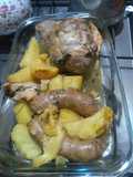 Bondiolita de chancho con chori papas a la bolsa de ajo, cebolla
