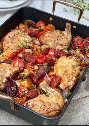 A picture of Spanish Chicken & Butter Bean Traybake.