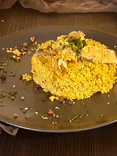 A picture of Quinoa with Artichokes, Saffron, and Leeks.